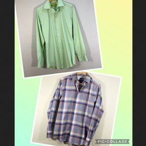 Bundle/Lot 2 EGARA Non-Iron Slim Fit Plaid Dress Shirts Blue/Green S